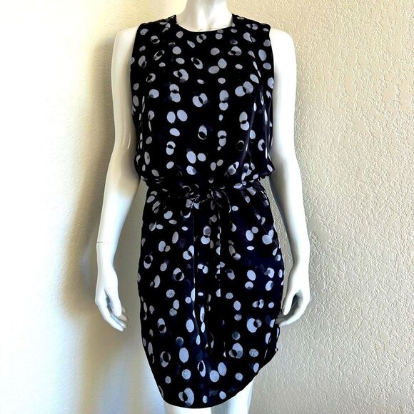 Vince. Dress Abstract Polka Dot Black & Gray Tie Detail Pockets Size XS - Picture 1 of 9